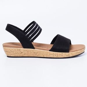 Skechers Black and Tan Sandals with Cork Wedge